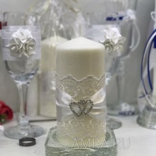 Свадебные свечи для молодоженов "Два сердца" белая
